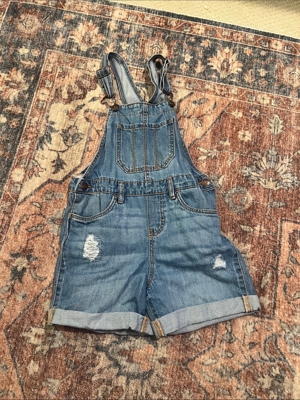 OshKosh B'gosh Distressed Blue Denim Short Overalls